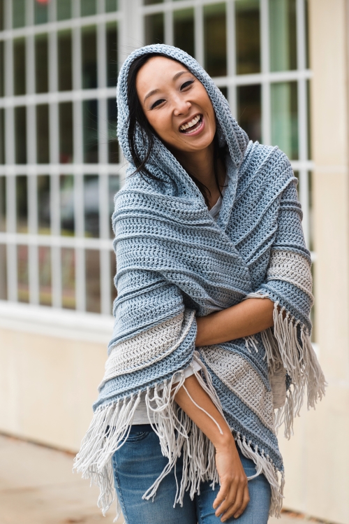 Blue Sage Hooded Shawl