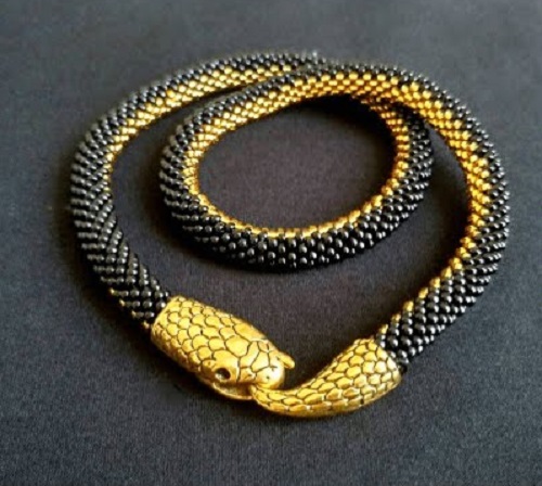 Crochet Beaded Necklace with Snake Clasps