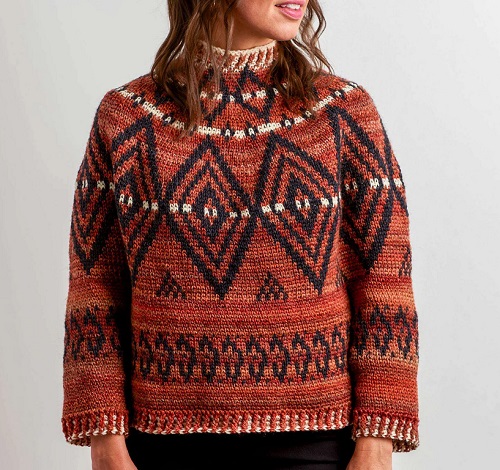 Free Colorwork Crocheted Turtleneck Sweater