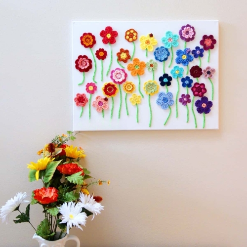 Flower Field Canvas Crochet Wall Art