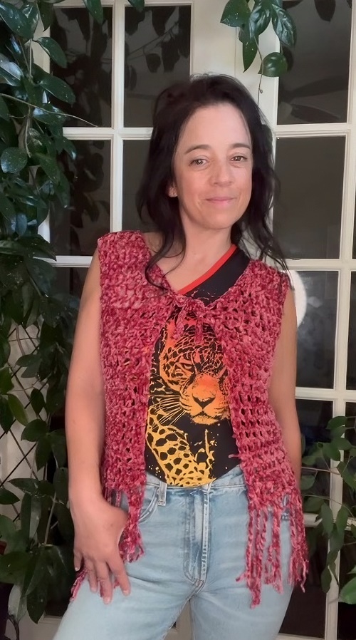 Velvet Yarn Summer Crochet Mesh Vest