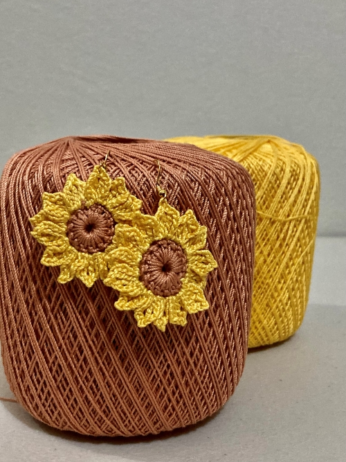 Crocheted Sunflower Fall Earrings