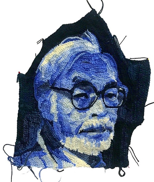 Hayao Miyazaki Crochet Portrait