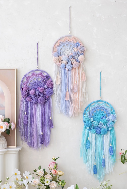 Crochet Flower Dreamcatcher Wall Hanging Free Patterns