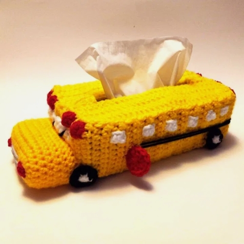 School Bus Crochet Tissue Box Cover