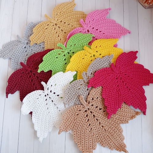 Colorful Crochet Leaf Coasters