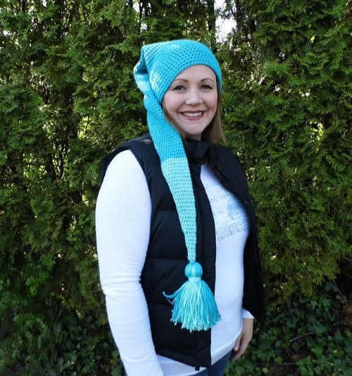 Blue Elf Hat with Long Tail Pattern