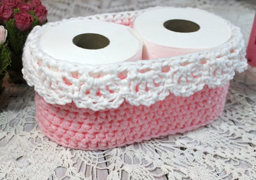 Pretty Pink Lace Toilet Paper Basket Crochet Pattern