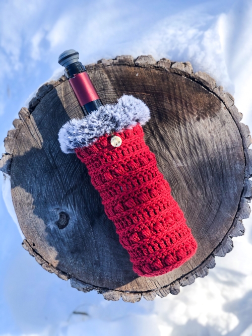Furry Wine Bottle Crochet Cozy