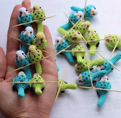 Crochet Tiny Budgies on Sticks