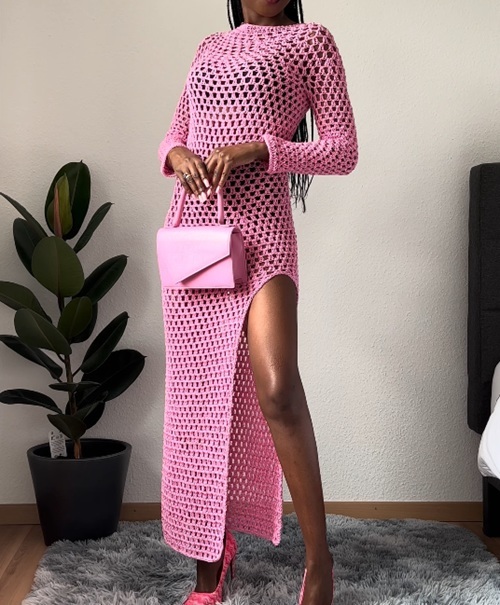 pink side slit dress