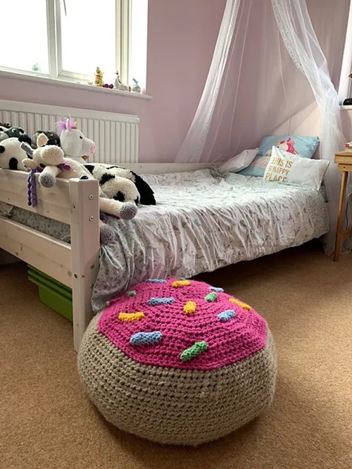 Sprinkled Doughnut Crochet Floor Cushion