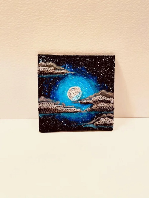 Moon on a Cloudy Night Crochet Painting
