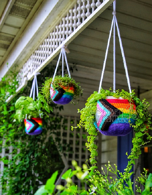 Crochet Colorful Plant Hanging Baskets