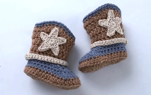 Crochet Cowboy Booties for 3-6 Months Old