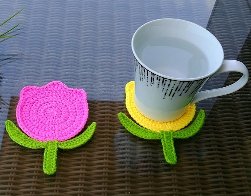 Crochet Blooming Tulip Coasters