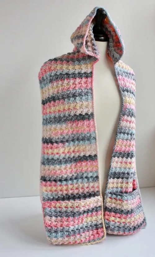 Easy Crochet Hooded Pocket Scarf