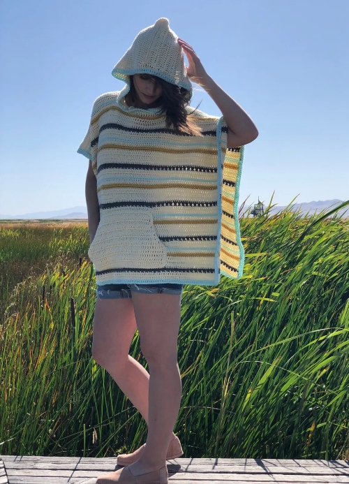 Cross Stripes Hooded Poncho