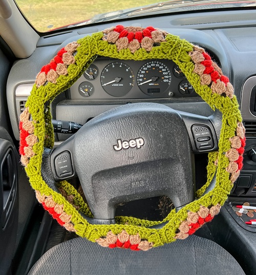 Retro Granny Square Steering Wheel Cover Crochet Pattern