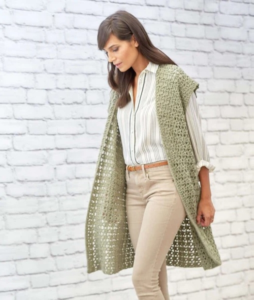 Sage Stitch Long Crochet Cardigan Free Pattern