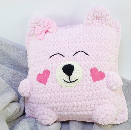 Crochet Valentine's Teddy Bear pillow