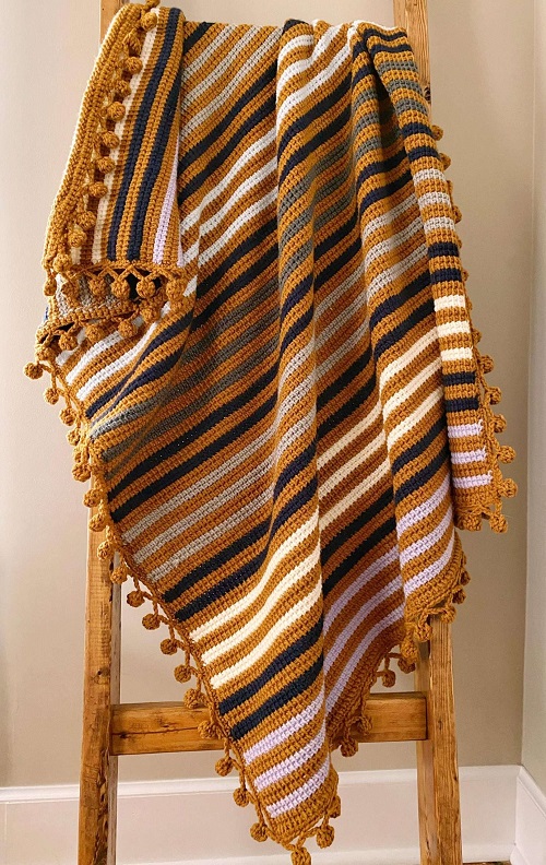 Easy Beginner Tunisian Striped Blanket