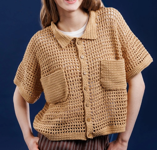 Crochet Women pocket Polo Shirt Free Patterns