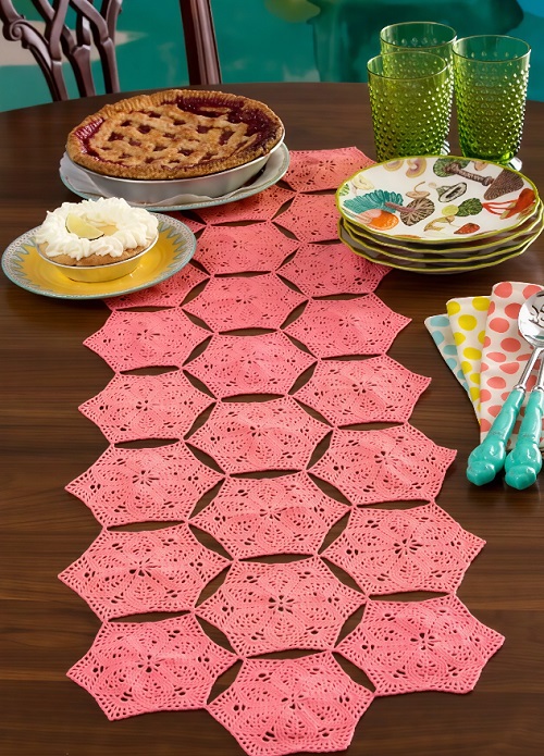 crochet floral table runner