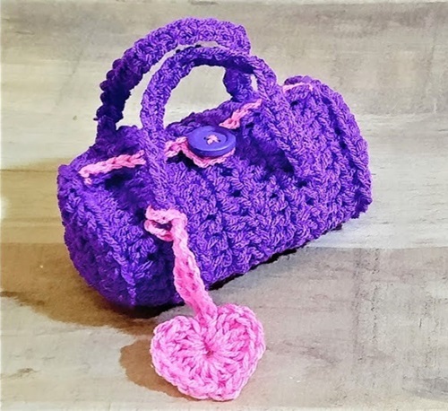 Crochet Mini Duffle Bag with Leaf Charm