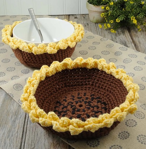 Sunflower Bowl Cozies Crochet Pattern
