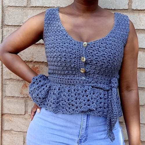 Belted Ruffled Top Crochet Free Pattern