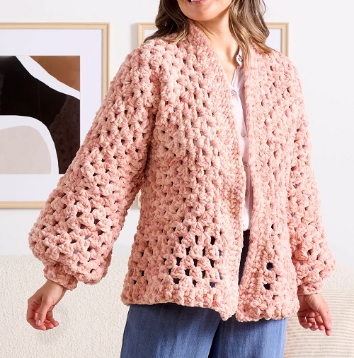 Bernat Hexi Hug Crochet Blanket Cardigan