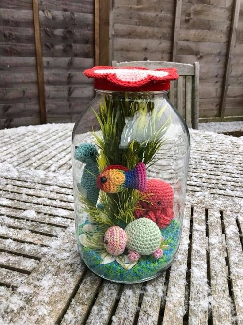 DIY bottled Crochet Aquarium in a Jar
