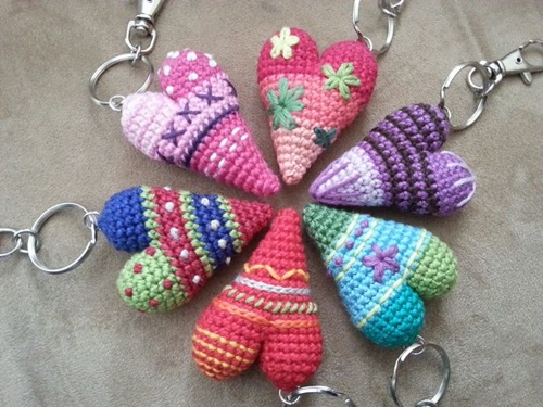 Colorful Heart Amigurumi Keychains
