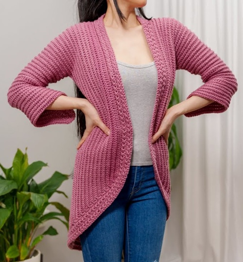 pink Crochet Bell Sleeve Cardigan Free Patterns