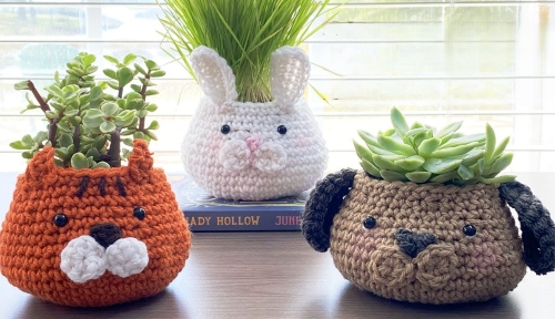Cat, Bunny, and Puppy Plant Holder