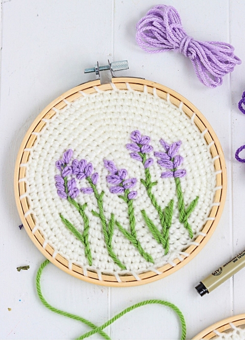 Embroidery Crochet Lavender Wallhanging Free Pattern