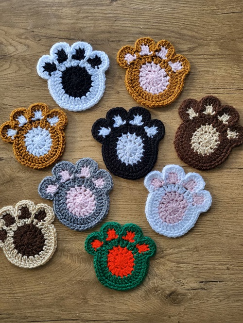 Crochet Paw Print Shaped Coasters