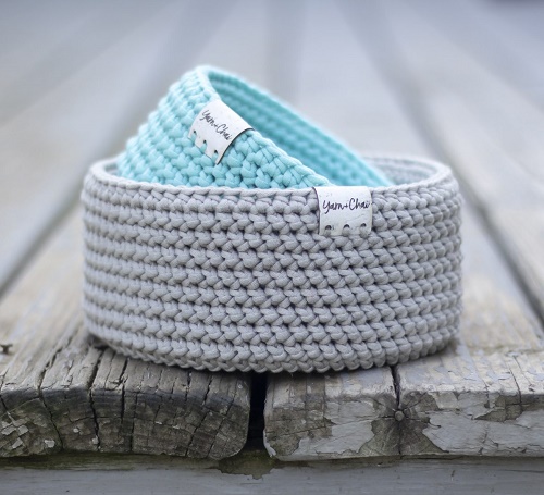Crochet Herringbone Round Basket Set