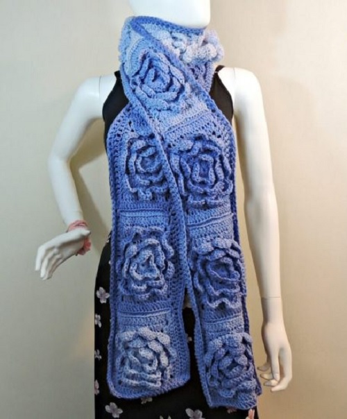 Flower Granny Square Bloom Crochet Scarf