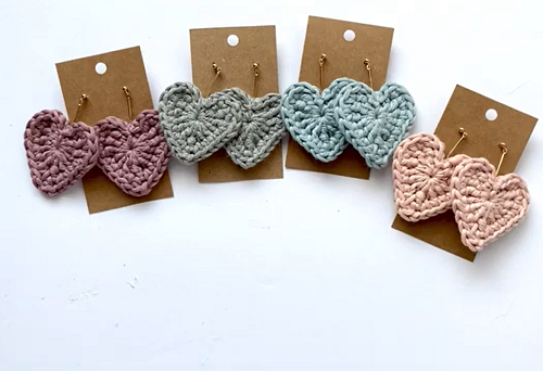 Crochet Heart Statement Earrings