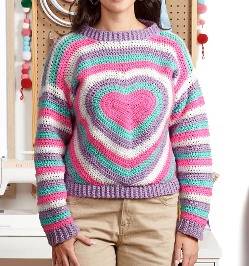 Heart Beaming Heart Crochet Pullover