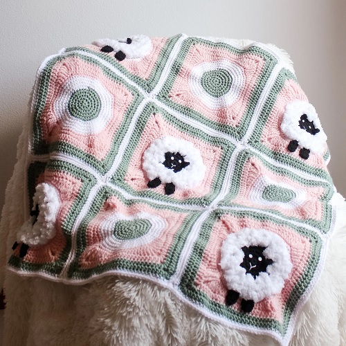sheep granny square baby blanket
