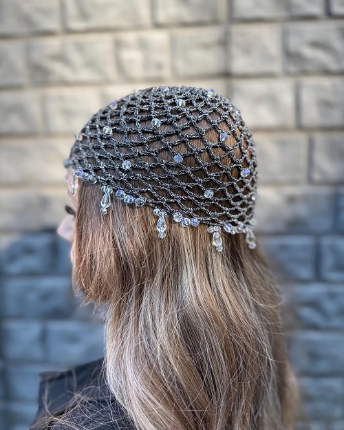sparkly beanie net hat crochet