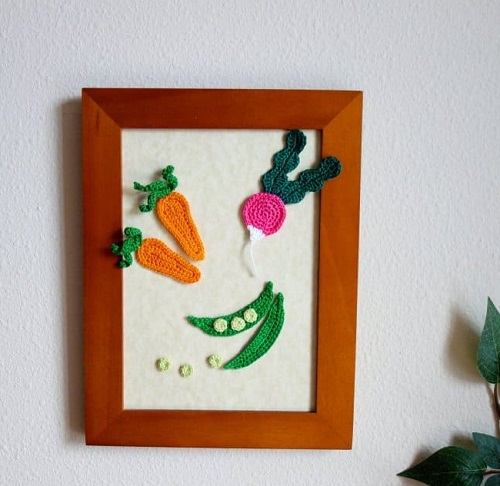 Crochet Radish, Carrot And Pea Wall Art