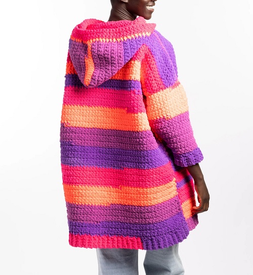 Supersized Stripy & Snug Crochet Hoodie