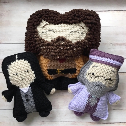 Crochet Snape, Dumbledore, and Hagrid Rag Dolls