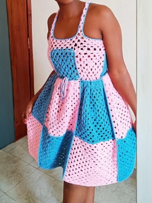 Crochet Patchwork Skater Dress Free Pattern