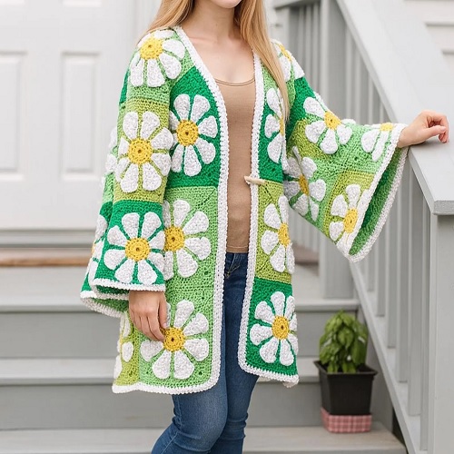 Daisy Granny Square Crochet Cardigan Pattern