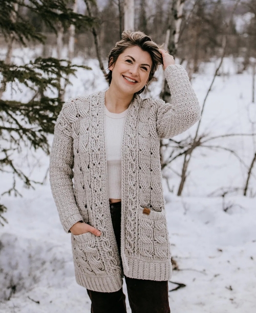 Off-White Cozy Crochet Cabled Cardigan